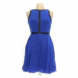 Lavender Brown Blue Silk Dress w/faux leather trim
